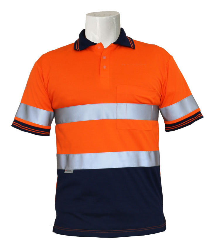 Hi Vis Orange/Navy Two Tone Short Sleeves Polo Shirt