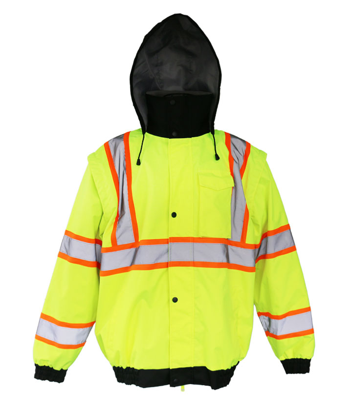 Hi Vis Lime/Black/Orange 4 In 1 Bomber Jacket