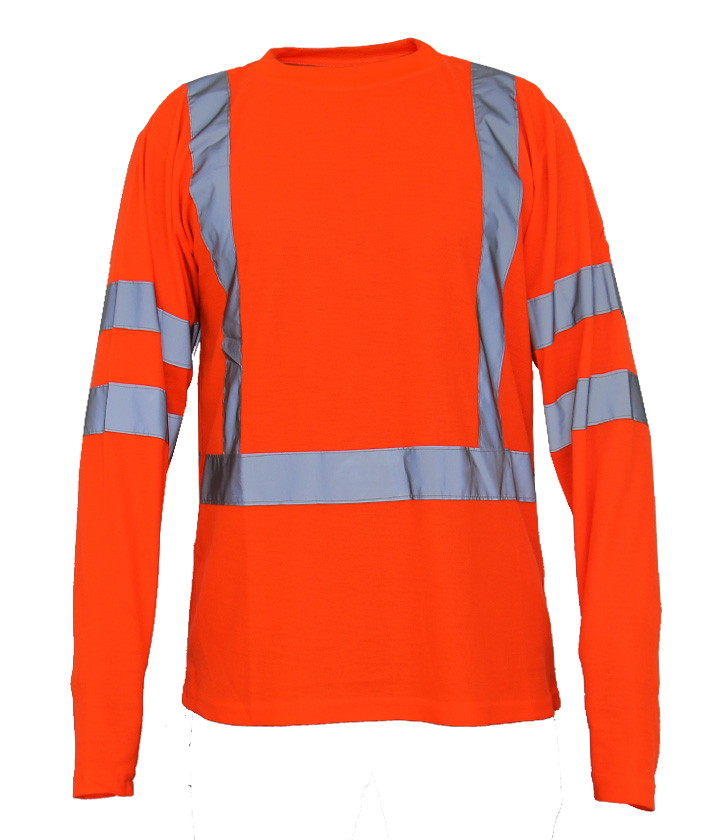 Hi Vis Orange Round Neck Long Sleevs T-Shirt