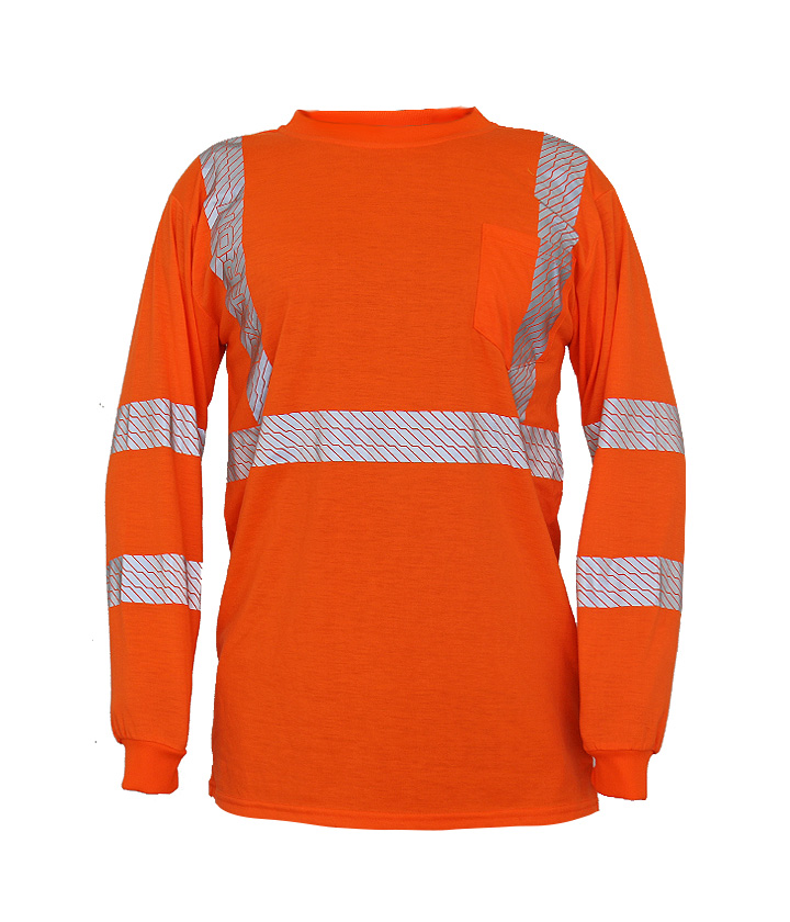 Hi Vis Orange Round Neck Long Sleeves T-Shirt