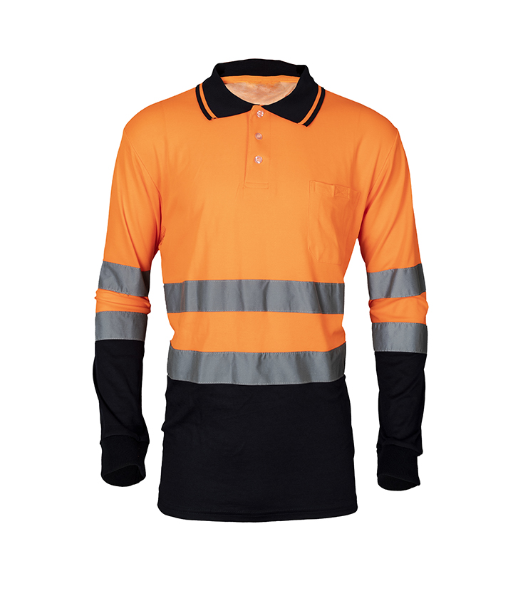 Hi Vis Orange/Black Long Sleeves Polo Shirt