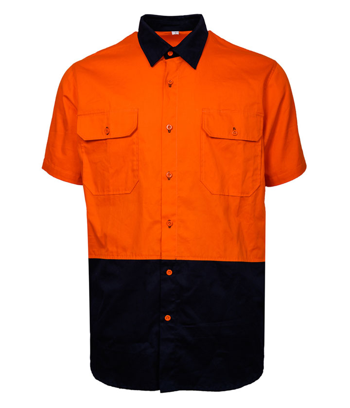 Hi Vis Orange/Navy Cotton short sleeves Shirt