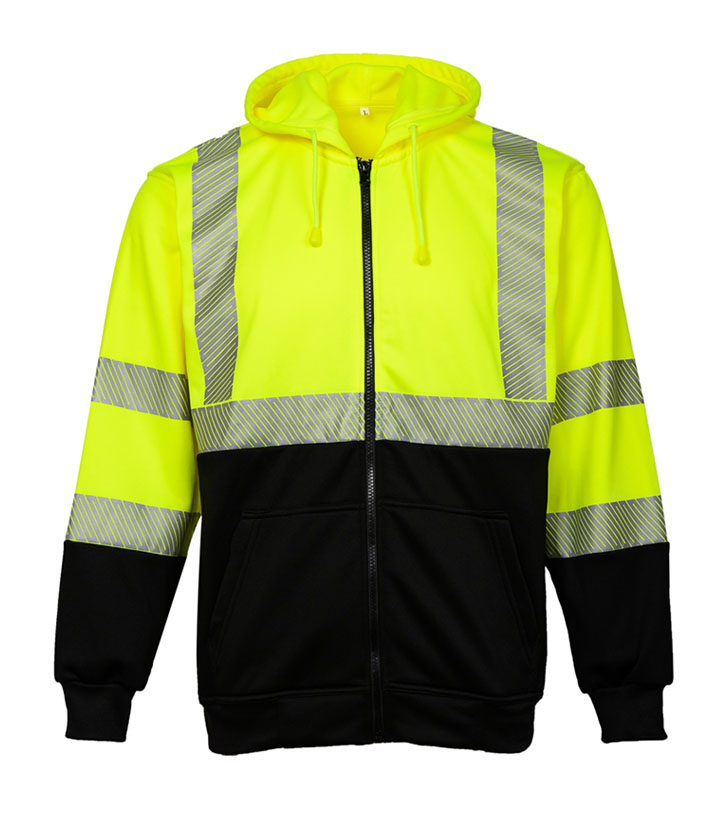 Hi Vis Lime/Black Zip out hooded Sweater