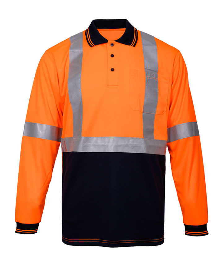 Hi Vis Orange/Navy Long Sleeves Polo Shirt
