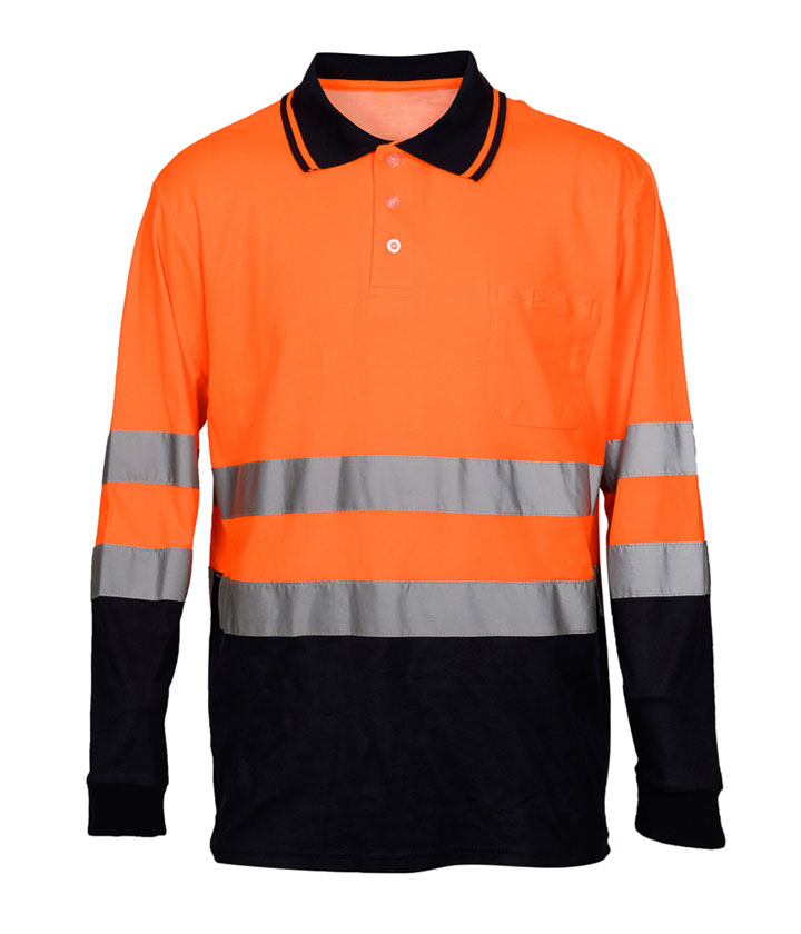 Hi Vis Orange/Navy Long Sleeves Polo Shirt
