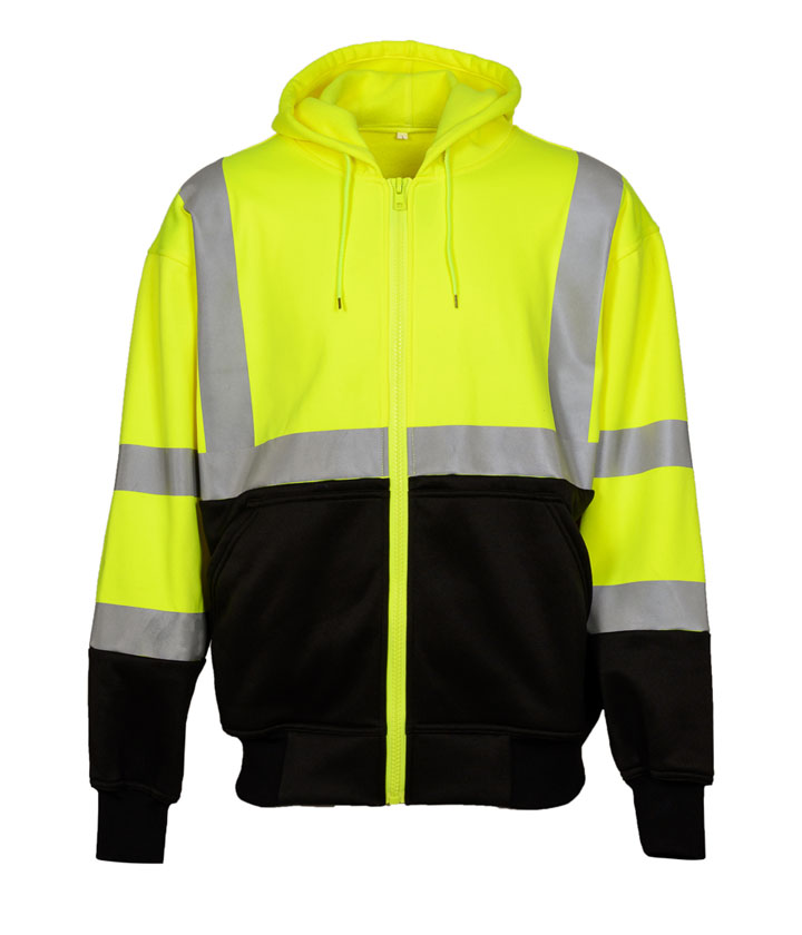 Hi Vis Yellow/Black zipped hood sweater