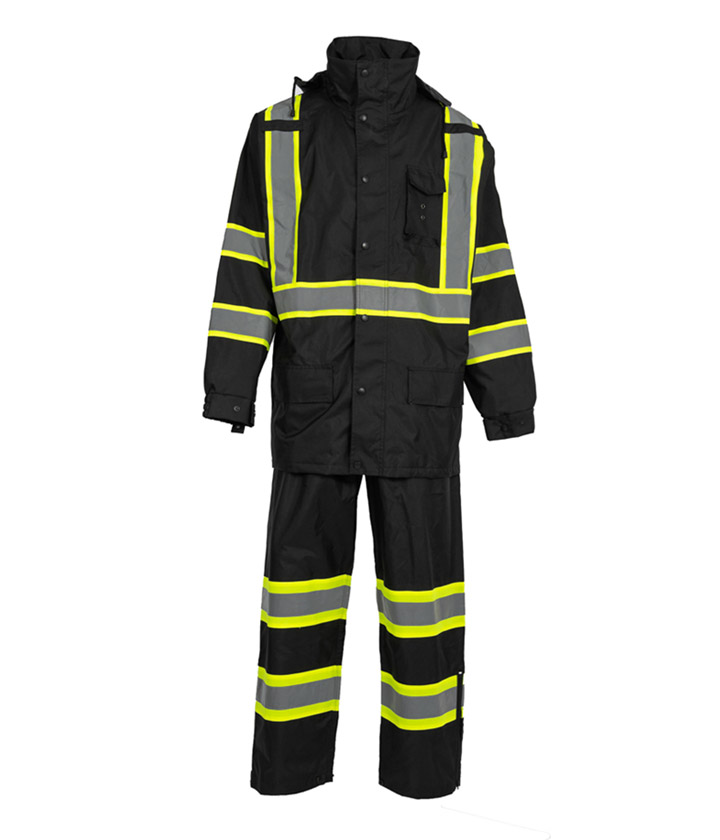 Hi Vis Black/Lime Long Sleeves Raincoat Suit