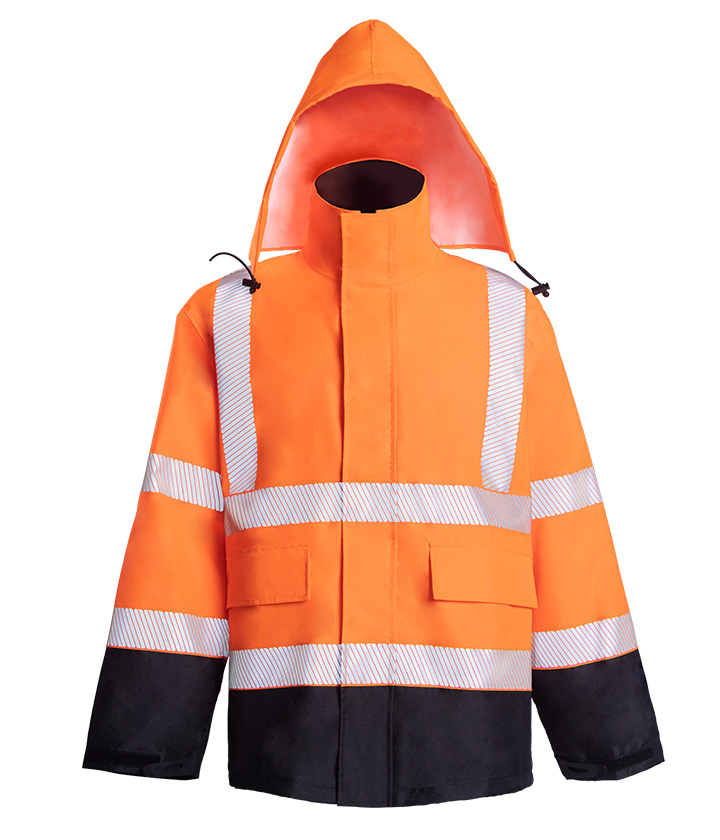 Hi Vis Orange contrast black raincoat
