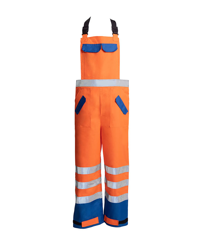 Hi Vis Orange contrast Royal Blue Bib Rain Pants