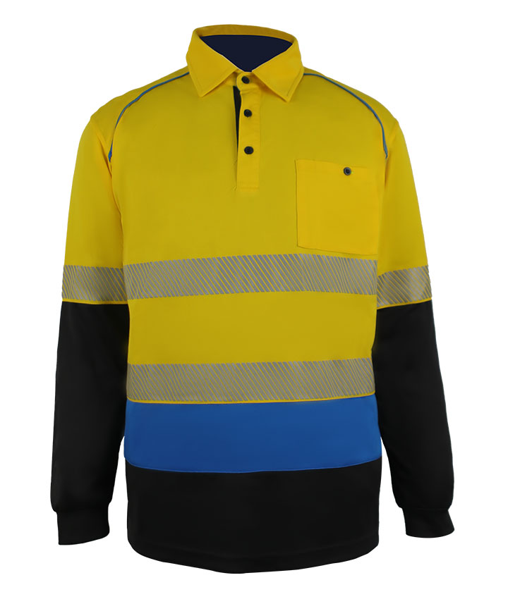 yellow and grey reflective Long sleeves polo shirt