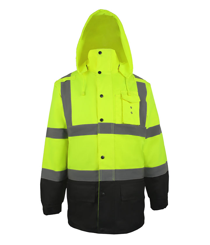 Hi vis Yellow(Lime)contrast Black Rain Parka