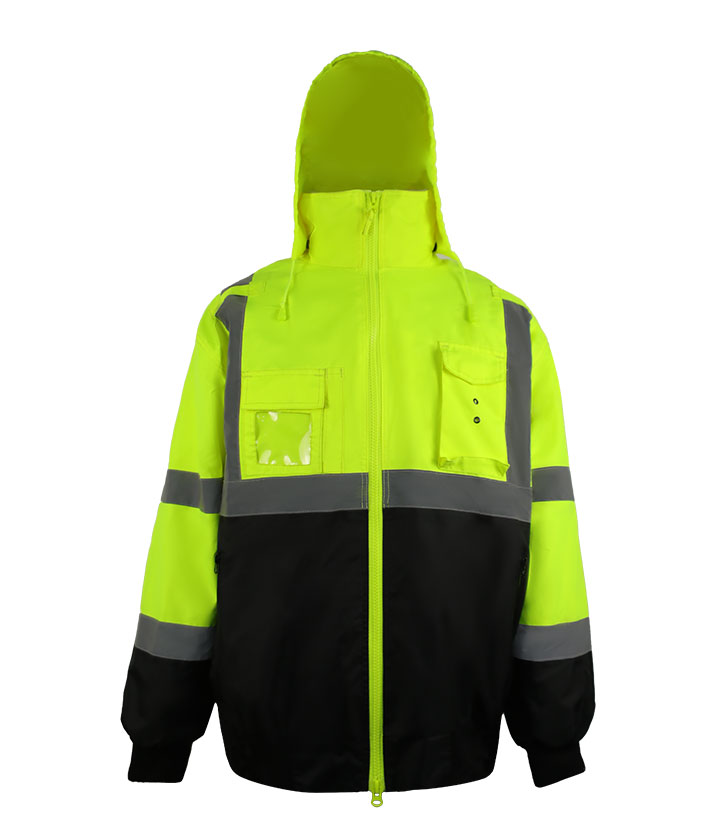 HiVis Yellow(Lime) contrast Black 3 In 1 Bomber Jacket