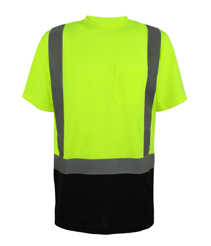 HiVis（Lime) contrast Black round neck short sleeves T-shirt