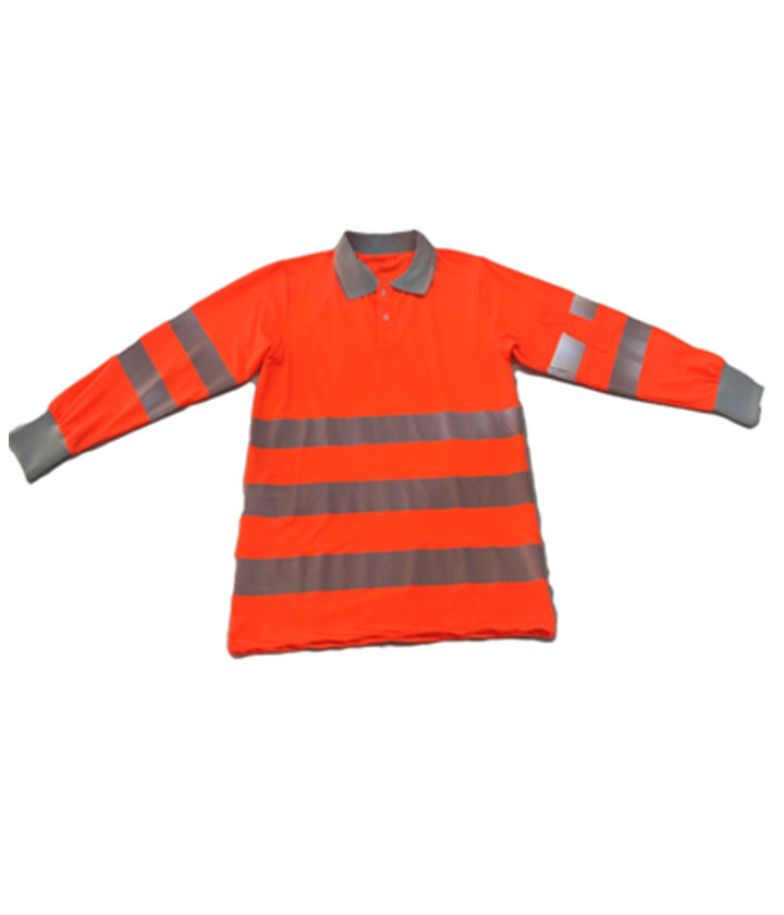 Hi Vis Orange Contrast Grey Long Sleeve Polo Shirt