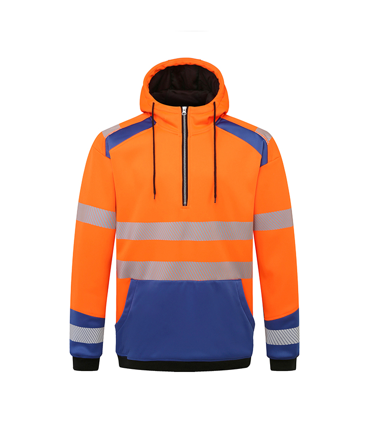 Hi Vis Orange/Blue Half Zip Hoodie Sweater